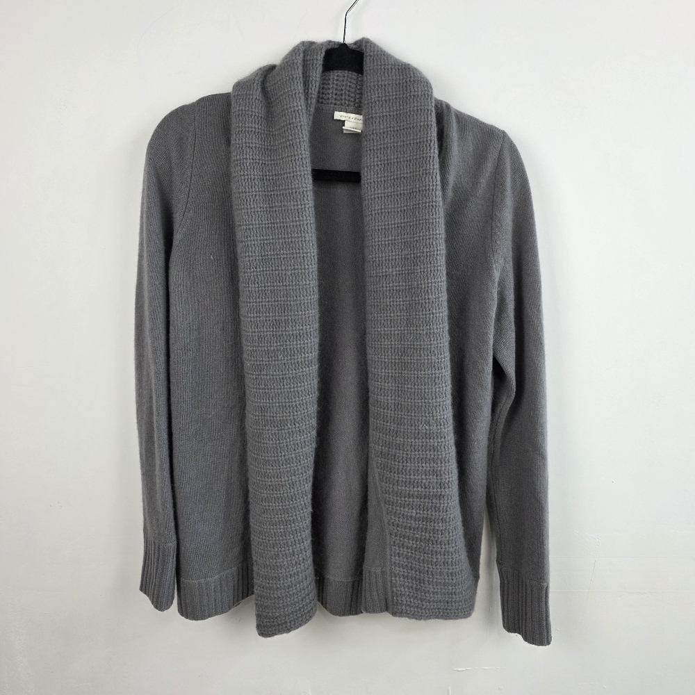 White + Warren Heather Gray Cashmere Knit Cardigan, Size S